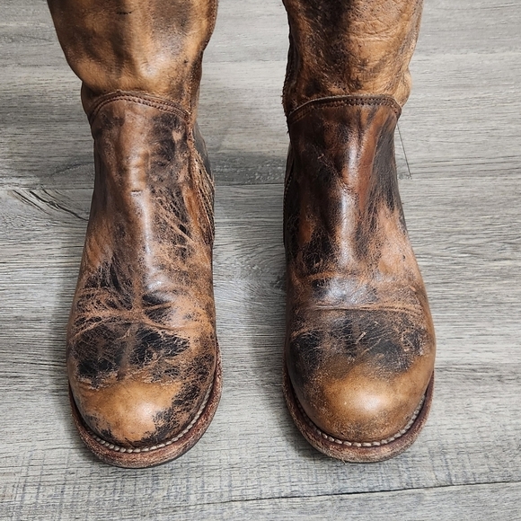 BED STU Leather Tan/Black Distressed Tall Boots - Picture 5 of 16